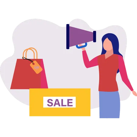 Girl announcing sale offer  Illustration