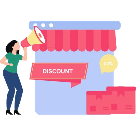 Girl announcing the discount  Illustration