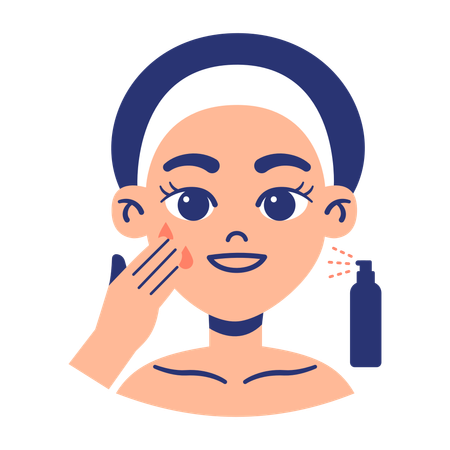 Girl Apply Face Mist On Her Face  Illustration