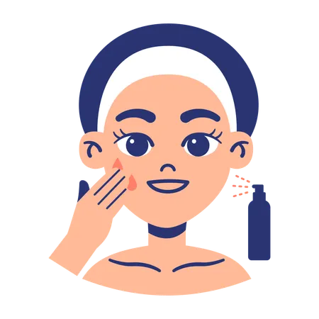 Girl Apply Face Mist On Her Face  Illustration