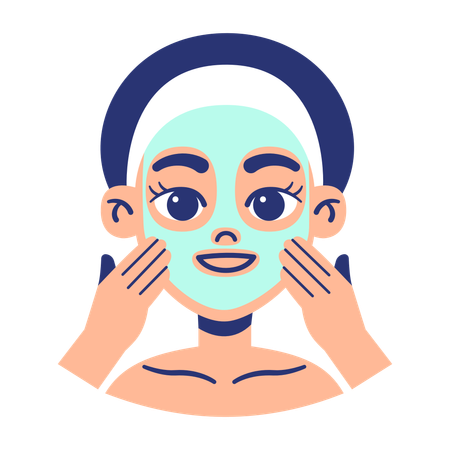 Girl Apply Sheet Mask On Her Face  イラスト