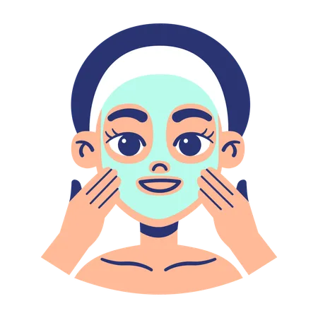 Girl Apply Sheet Mask On Her Face  イラスト
