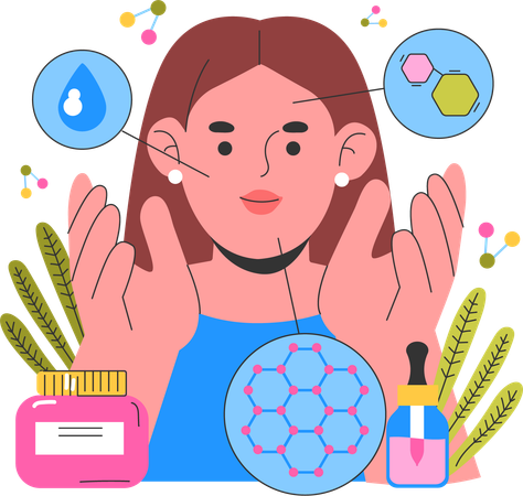 Girl applying beauty product on face  Illustration