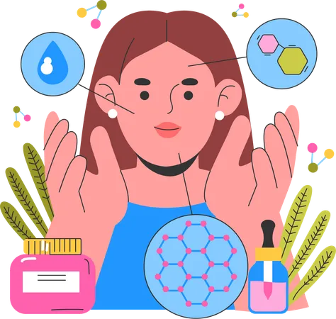 Girl applying beauty product on face  Illustration