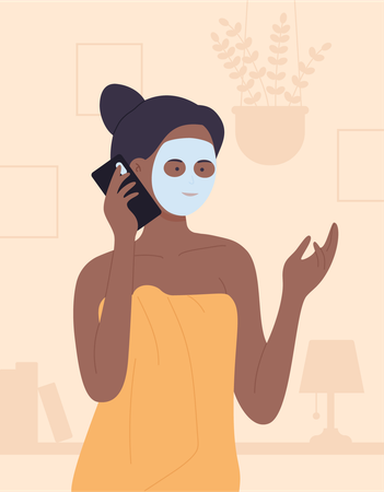 Girl applying face mask and Talking on Mobile  Illustration