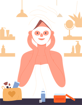 Girl applying facemask  Illustration