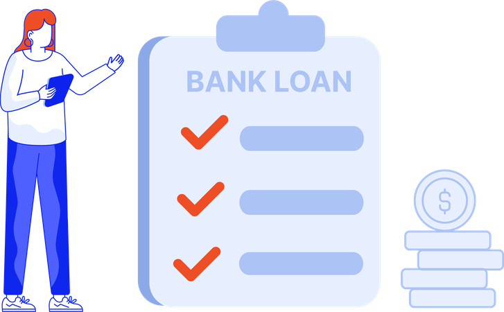 Girl Applying for Loan at bank  Illustration