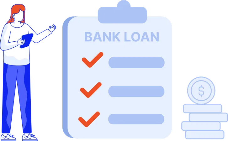 Girl Applying for Loan at bank  Illustration