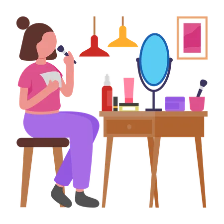 Girl Applying Morning Makeup Carefully  Illustration