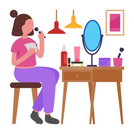 Girl Applying Morning Makeup Carefully  Illustration