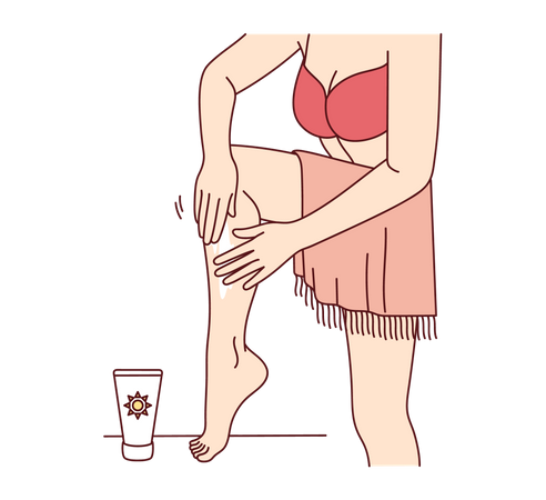 Girl applying sunscreen on legs  일러스트레이션