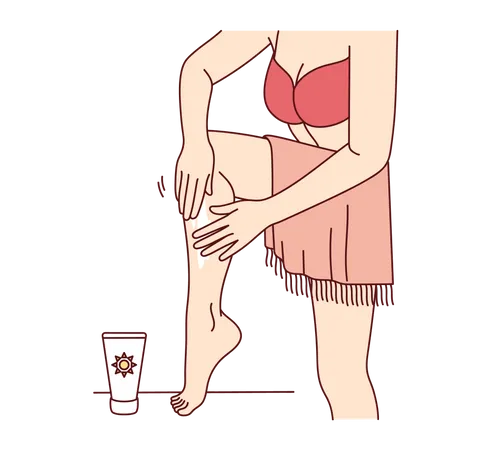 Girl applying sunscreen on legs  일러스트레이션