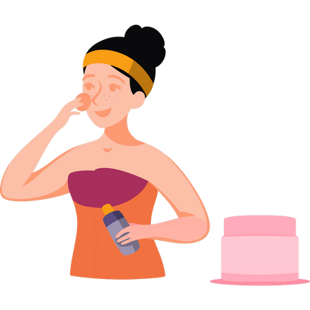 Girl applying toner on her face  Illustration