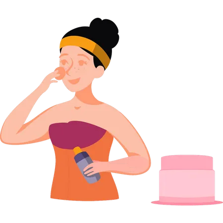 Girl applying toner on her face  Illustration