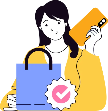 ショッピングバッグを承認する女の子  イラスト