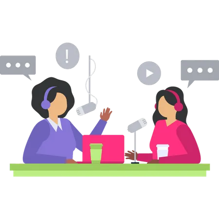 Girl are talking in the podcast  Illustration