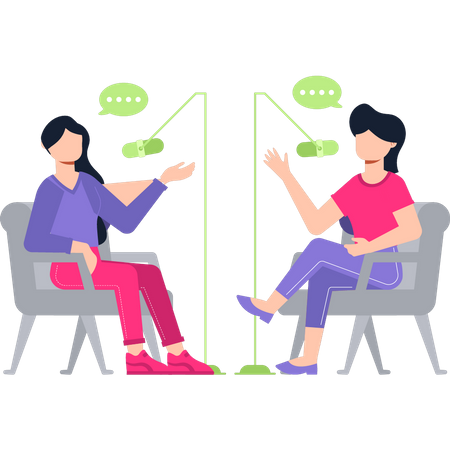 Girl are talking in the podcast  Illustration