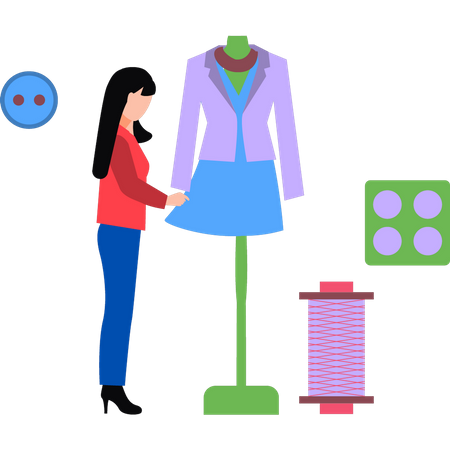 Girl arranging clothes on mannequin  Illustration