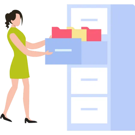 Girl arranging files in drawer  Illustration