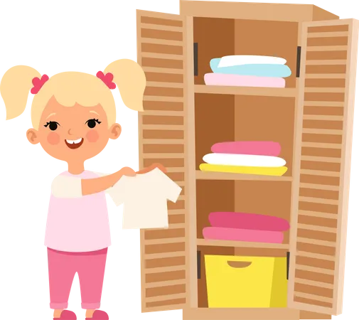 Girl arranging her clothes  Illustration