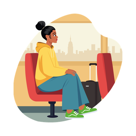 Girl arriving at final destination  Illustration
