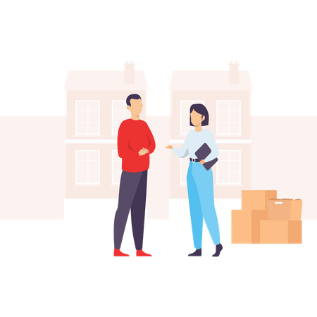 Girl assisting delivery partner about further delivery Illustration