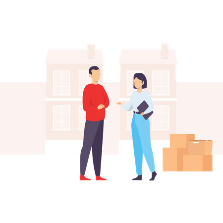 Girl assisting delivery partner about further delivery  Illustration