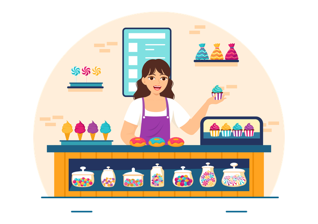 Girl at bakery shop  Illustration