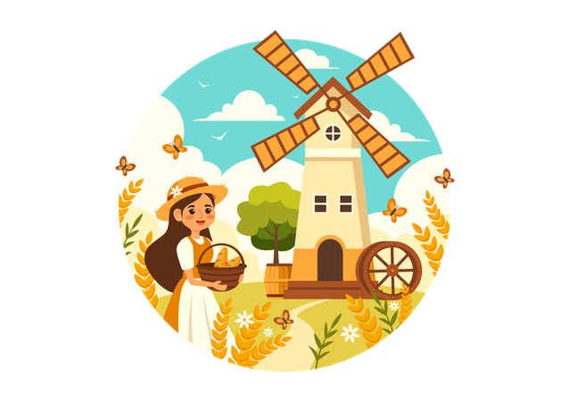 Girl at Bread Mill  Illustration
