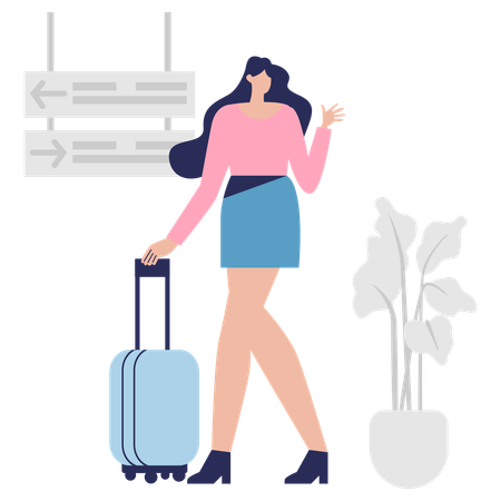 Girl at Flight Boarding  Illustration