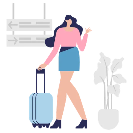 Girl at Flight Boarding  Illustration