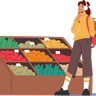 at grocery store illustration