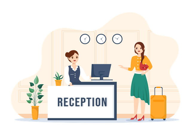 Girl at Hotel Reception  Illustration