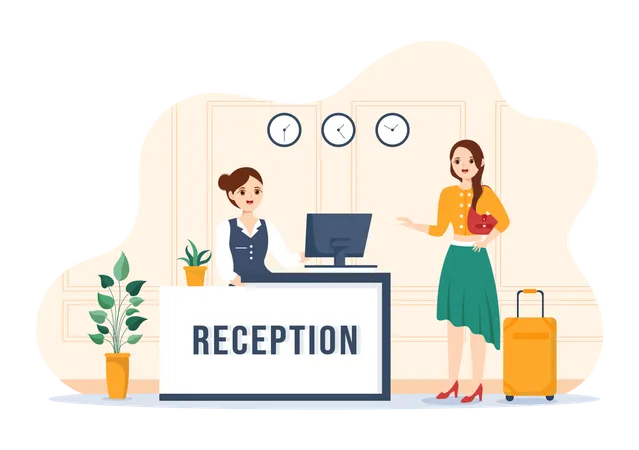 Girl at Hotel Reception  Illustration