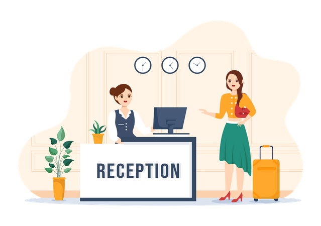 Girl at Hotel Reception  Illustration