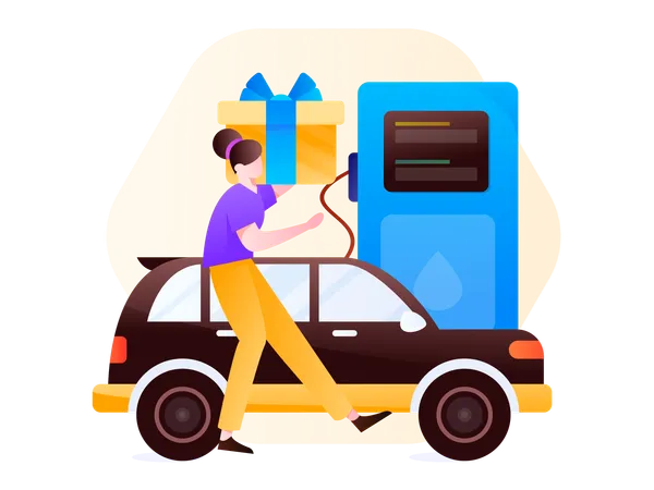 Girl at petrol pump  Illustration