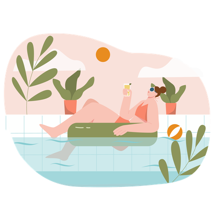 Girl at swimming pool  Illustration