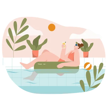 Girl at swimming pool  Illustration