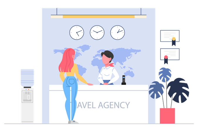 Girl at travel agency Illustration