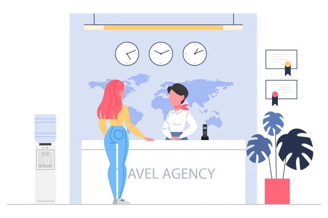 Girl at travel agency  Illustration