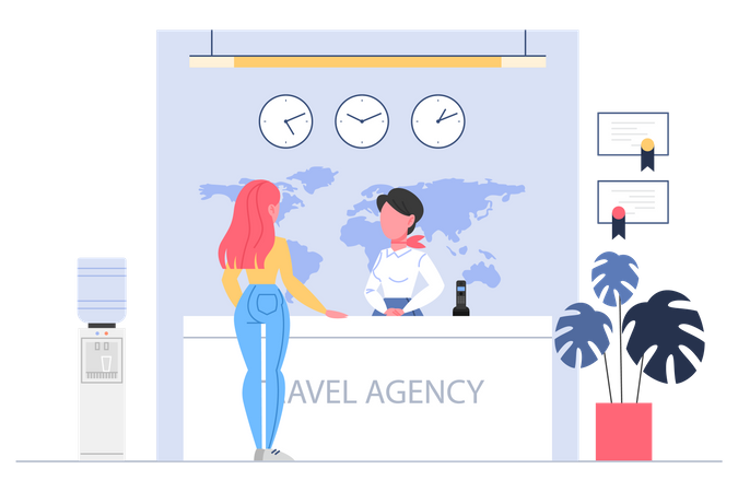 Girl at travel agency  Illustration