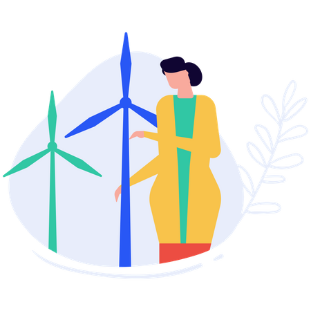 Girl at wind farm Illustration