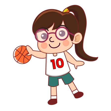 Girl Play Basketball Cartoon Illustration イラスト