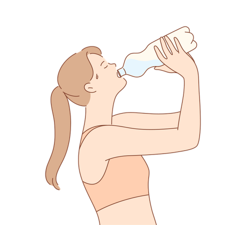 Girl athlete drinking water for refreshment after jogging  Illustration