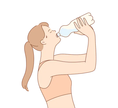 Sport Recreation Break Drink Concept Young Thirsty Woman Or Girl Athlete Cartoon Character Drinking Water For Refreshment After Jogging Active Lifetyle Recreation And Summer Heat Illustration Illustration