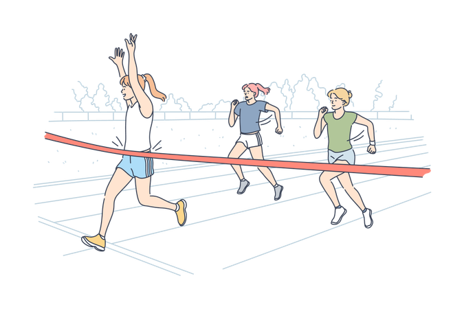 Girl athlete runner crosses finish line  Illustration