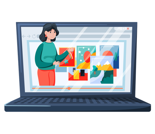 Girl attending online art class  Illustration