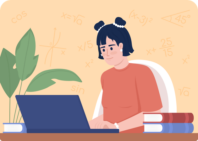 Girl attending online class  Illustration