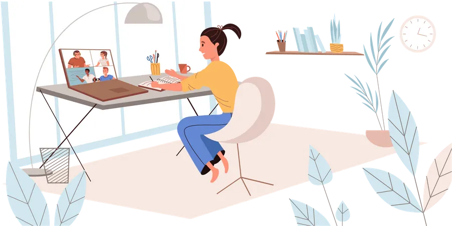 Girl Attending Online Class  Illustration