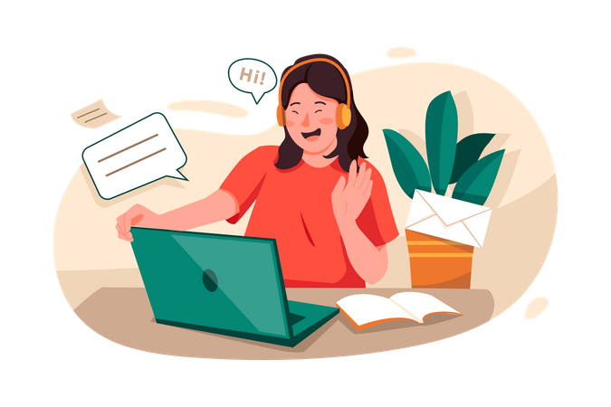 Girl attending online class  Illustration